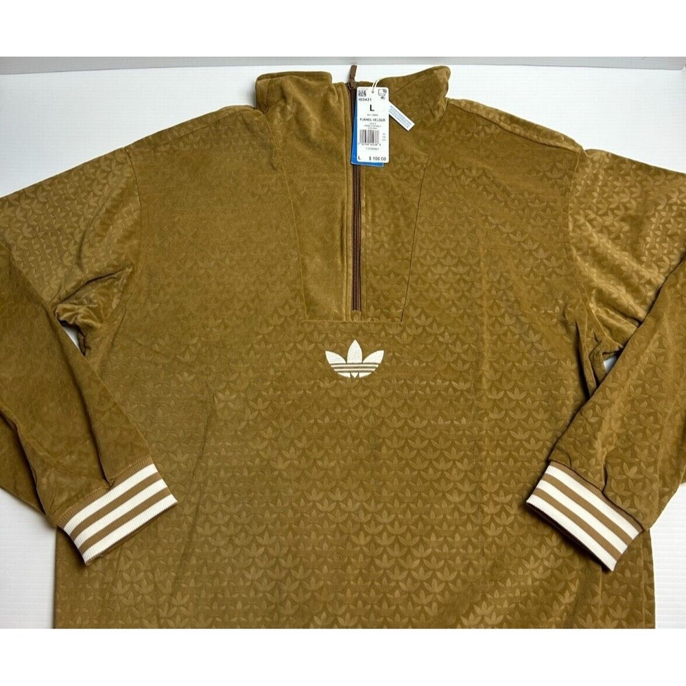 Adidas Adicolor Heritage Now Funnel Velour Mens Jacket Brown Desert IB3421 Large